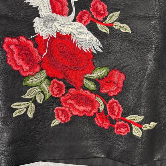 Jean Pascale Skirt Size 12 Mini Faux Leather Floral Embroidered Moto Witchy Boho - Picture 4 of 13